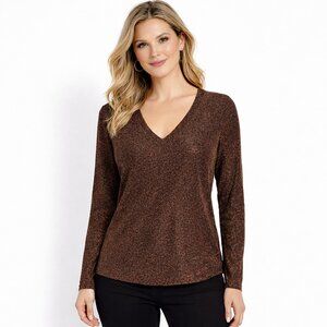WHBM Sparkle Knit Tee T Shirt Top Antique Bronze Long Sleeve